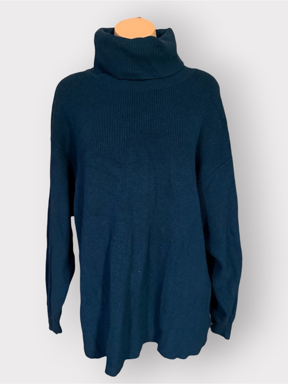 ⁠Free People Womens Large Dark Teal Softly Structured Turtleneck Tunic Sweater